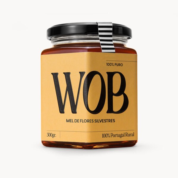 Frasco de mel de flores silvestres 100% puro, marca World of Bees, origem Portugal Rural, 500 gr. Colheita tardia.